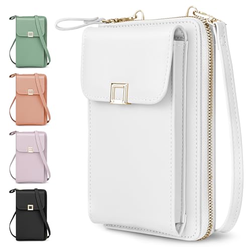 Zusentee Kleine Handy Umhängetasche, Handytasche Zum Umhängen Damen Touchscreen Crossbody kleine PU Leder Handy Tasche mit Kartenfächern und Verstellbarem Handytasche, Weiß