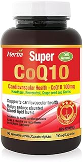 Herba CoQ10 Supplement – 60 Vegetable Capsules | Coenzyme Q10 100mg with Hawthorn, Resveratrol, Grapeseed, and Garlic Extract to Help Maintain and Support Cardiovascular Health and Reduce Elevated Blood Lipid Levels | Product of Canada