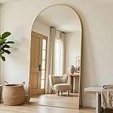 Antok 208x112cm Großer Ganzkörperspiegel, Gewölbter Standspiegel, Bruchsicheres Glas, Bodenspiegel für Wohnzimmer, Ankleide, Lehnende, Wandmontage, Sichere Verpackung, Gold