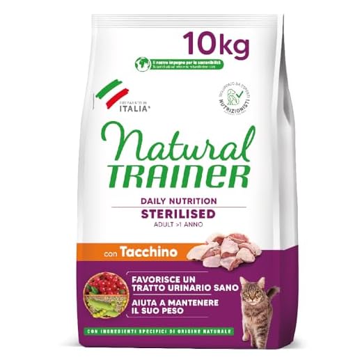 Natural Trainer Cat Sterilised Adult con Carni Bianche e Fibra di Pisello 10 kg - 10000 Gr