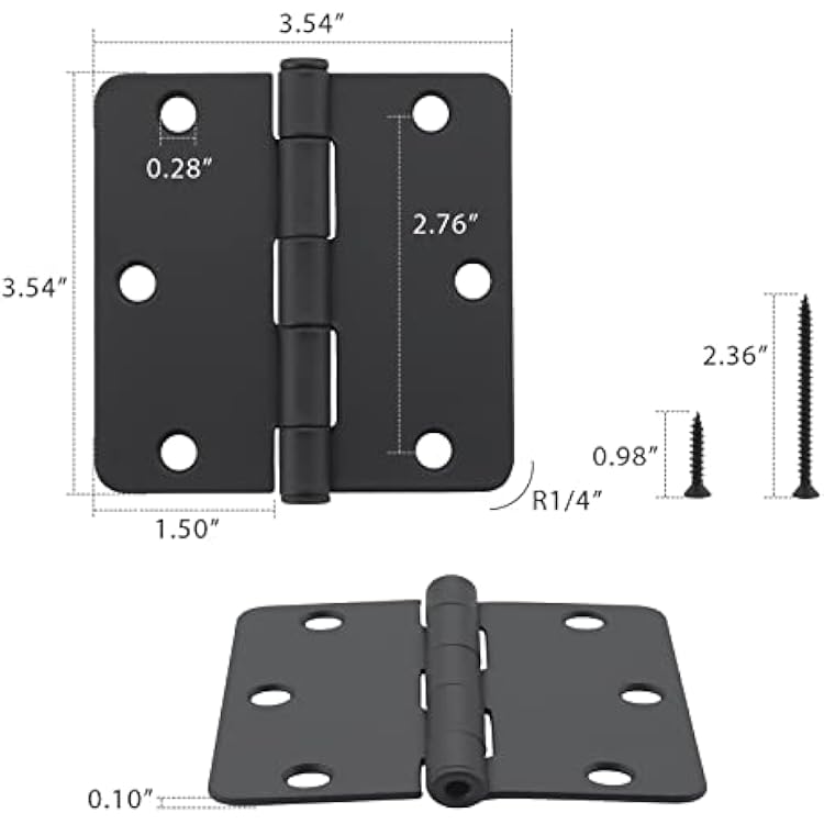HOME MASTER HARDWARE 3 Pack Rounded Matte Black Door Hinges, 3.5 Inch Interior Door Hinges, 1/4 Radius Corners Residential Bedroom Door Hinge for Office/Bedroom/Study Living Room