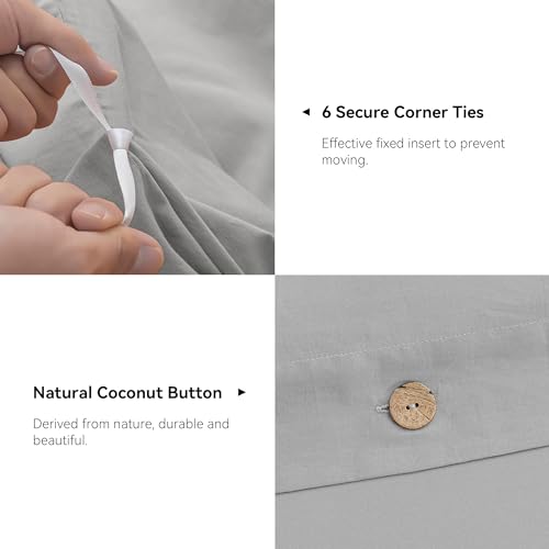 Image of JELLYMONI Cotton Duvet Cover Cal King Size - Light Gray Comforter Cover with Button 100% Washed Cotton 3PCS Breathable Soft Solid Bedding Set Duvet Cover 104x98in & 2 Pillowcases (NO Comforter)