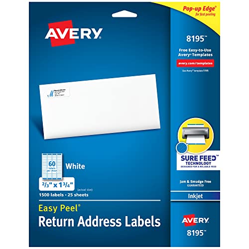 Étiquettes d'adresse de retour Avery jet d'encre 8195 pour enveloppes sans bavure