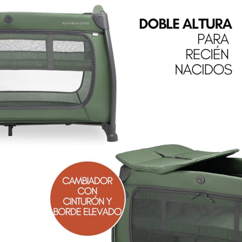 hauck Play n Relax Center Set de Cuna de Viaje con Colchón y Mosquitera - Dos Alturas para Recién Nacidos - Parque Infantil Bebe con Cambiador y Ruedas - Cama Bebé con Accesorios - Verde - imagen 5