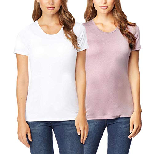 32 DEGREES Women 2 Pack Cool Scoop Neck Wicking Tee Shirt (White/Blush, X-Large)