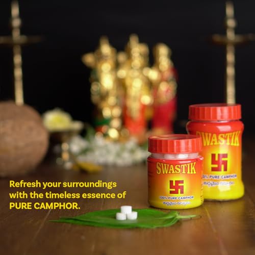 Image of Swastik 100% Pure Camphor Tablets Jar | for Pooja, Hawan & Fragrance | Multipurpose Use in Home, Office & Temple 50 Grams (Pack of 1)