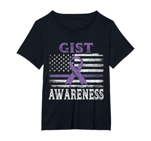 GIST Awareness Month Day American Flag Ribbon Purple Vintage T-Shirt, Women's Plus, Black, 4X