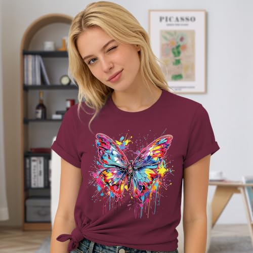 Butterfly Shirts Women Colorful Butterfly Graphic Shirt Cute Insect Lover Tee Tops — view 2