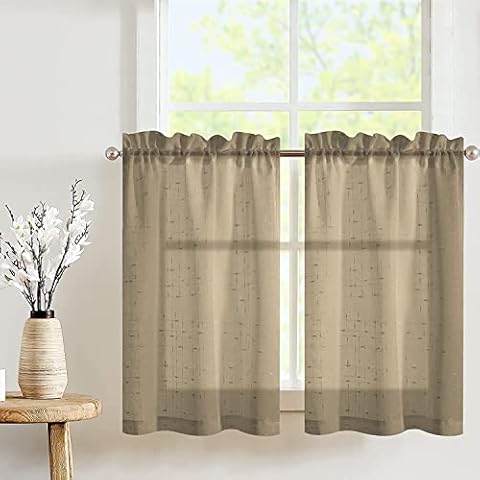 TOPICK Sheer Voile Kitchen Curtains 45 Inch Cover
