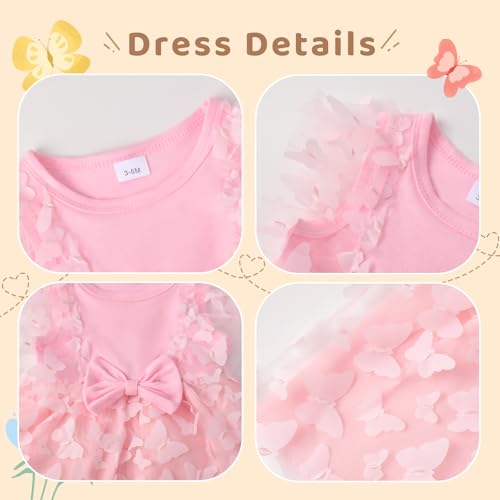 Newborn Infant Baby Girl Princess Bowknot Dress with Headband, Flower Tulle Dress Wedding Birthday Party Photography Outfits2