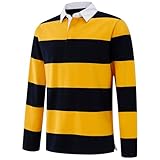 VANLYTK Men's Long Sleeve Polo Shirts Moisture Wicking Collared Golf Striped Polo Shirts for Men (US, Alpha, Large, Regular, Regular, Yellow Navy Stripe)