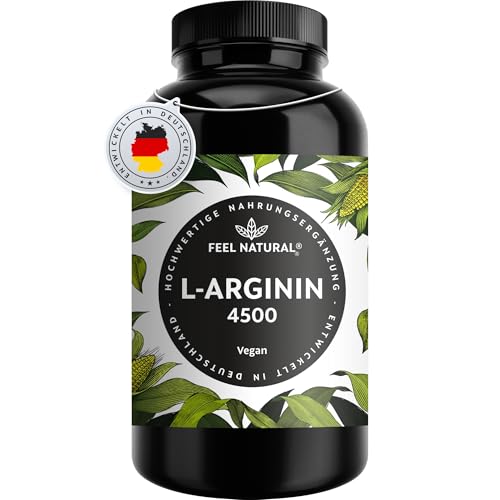 L-Arginin - 365 vegane Kapseln - 4500mg pflanzliches L Arginin HCL aus Fermentation (davon 3750mg pures L-Arginin) je Tagesdosis - Hochdosiert, ohne Zusätze, laborgeprüft, in Deutschland produziert