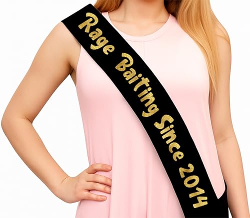Sterling James Co. Rage Baiting Since 2014 Black & Gold Glitter Sash - 12th Birthday Sash for Him or Her - Party Decorations, Supplies and Gifts