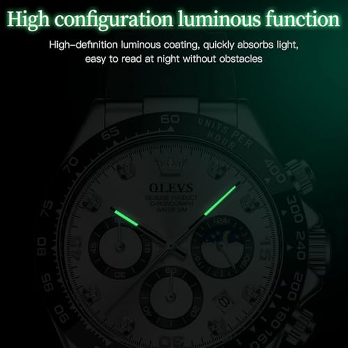 OLEVS Men's Watch Analog Chronograph Waterproof Multifunctional Diamond Sports Silicone Strap Moon Phase Quartz Night Light Men's Watch
