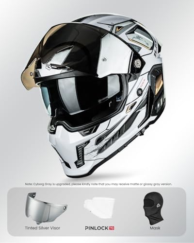 Image of ILM Motorcycle Helmets for Adult Men Women Full Face DOT ECE Powersports Dual Visor Street Racing Helmet with Pinlock Cascos para Motos Model MF509 (Cyborg Gray, L)