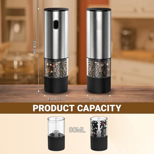 Electric Salt and Pepper Grinder Five Adjustable Thickness Levels USB Rechargeable Ceramic Core Grinding One-Handed Operation for BBQ Kitchen Restaurant Camping (Silver) - Image 4