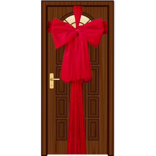 Christmas Door Bow – Red 9m Giant Bow Door Cover - Front Door Decorations for Xmas Wedding, Baby Shower Outside Home Decor