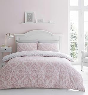 Catherine Lansfield Damask Easy Care King Duvet Set Blush