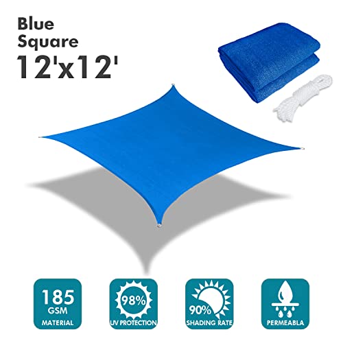 Image of KANAGAWA 12'x12' Sun Shade Sail Blue Curved Square