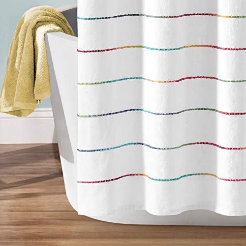 Image of Lush Decor Ombre Stripe Yarn Dyed Cotton Shower Curtain, 72 inch W x 72 inch L, Rainbow - Fabric Shower Curtains - Striped Bathroom Curtain - Farmhouse & Coastal Decor