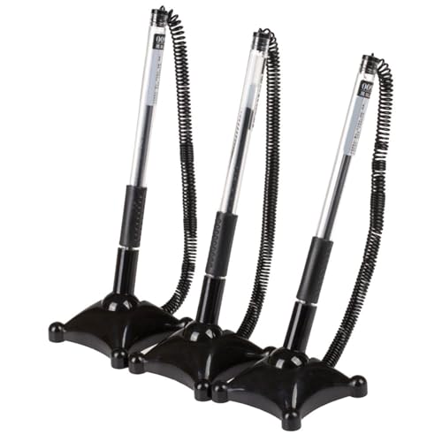 MINAOLULUS 3 Bolígrafos de Mesa Negros con Cadena para Oficina, Plástico Resistente, Punta 0.5mm, Diseño Elegante y Funcional para Escritura en Bancos y Despachos