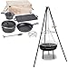 ACTIVA Barbecue girevole, set per forno olandese, treppiedi, cassetta di legno, pentola, padella, griglia, ghisa, bollitore per gulasch
