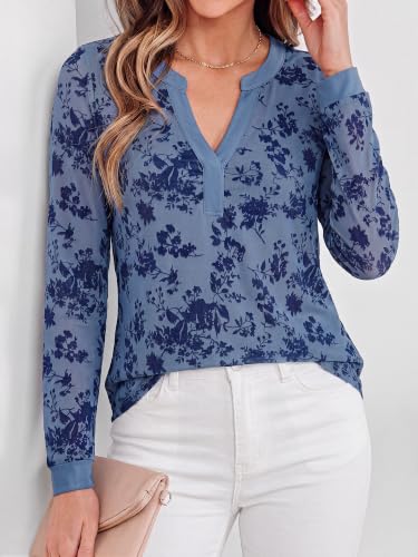 BTFBM Womens Tops Floral Sheer Mesh Long Sleeve Blouses Dressy Casual — view 6