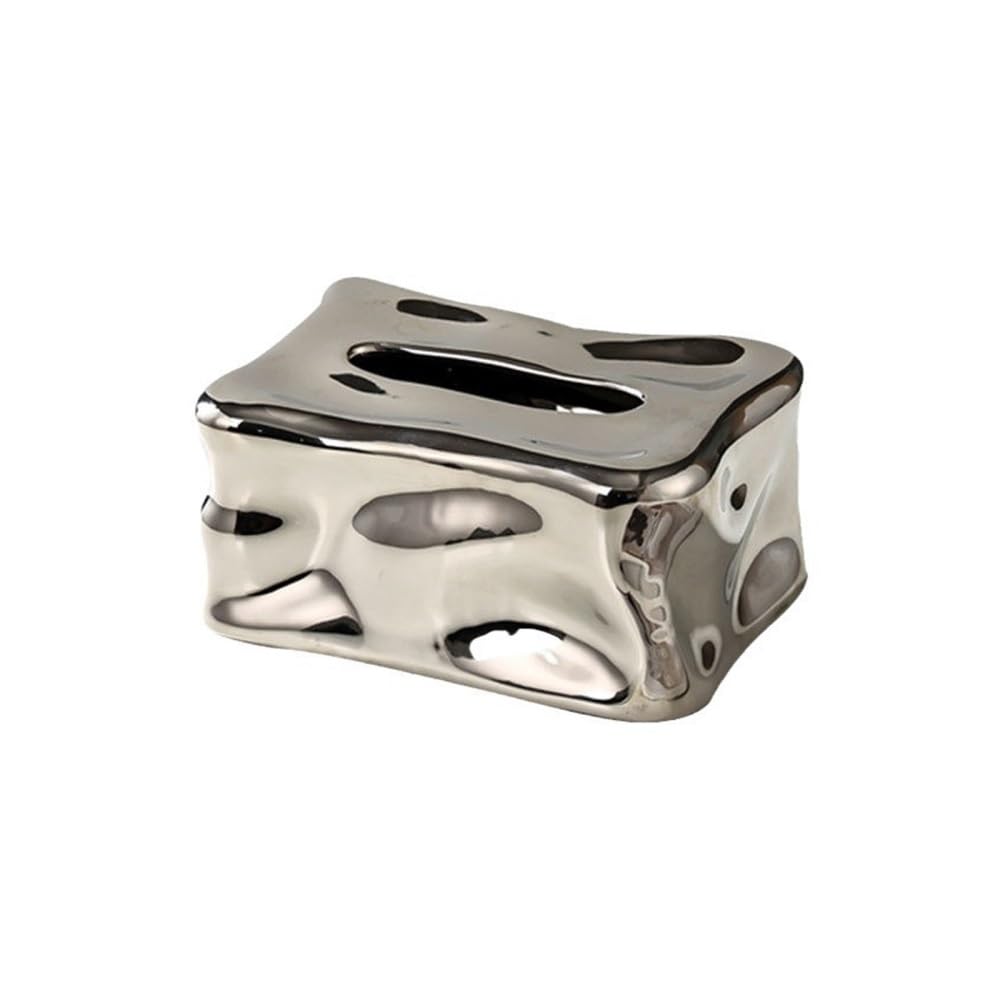 Tissue Box Holder Light Luxury Ceramic Tissue Box Living Room Desktop Creative Rectangular Napkin(Silver)