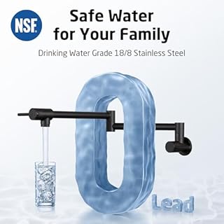 KES Kitchen Pot Filler Folding Faucet Lead-Free Brass Double Joint Swing Arm Sink Faucet Articulating Wall Mount Two Handle Matt Black, KN926LF-BK