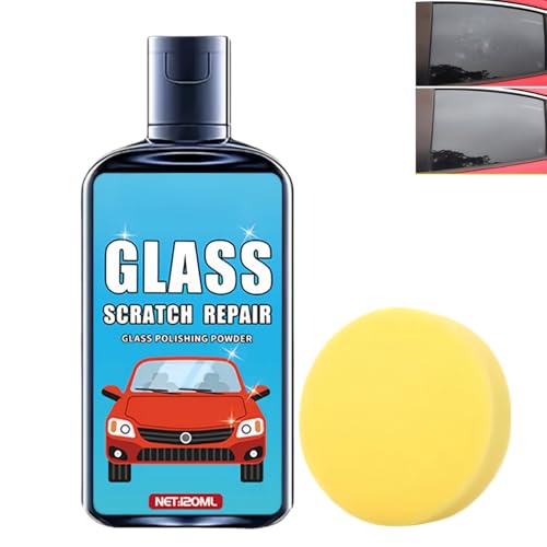 Glass Scratch Remover Kit Window Scratch Repair with Sponge Auto Glass Polishing Liquid Gla/ss Repair Solution Removes Scratches from Car Windshield & Home Gla/ss Car Window Screen Cleaner Kit 120ml