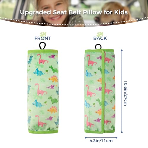 Image of COOLBEBE Seat Belt Pillow for Kids, Extra Soft Toddler Travel Pillow for Car Seat, Universal Carseat Strap Cushion Pads for Childs Baby People Adults, Green Dinosaurs
