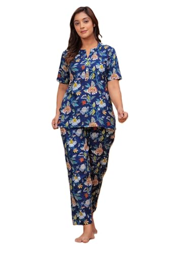 Image of Women Cotton Relaxed Fit Fit and Flare Suit | Printed Night Suit | Half Sleeve Co-Ord Set