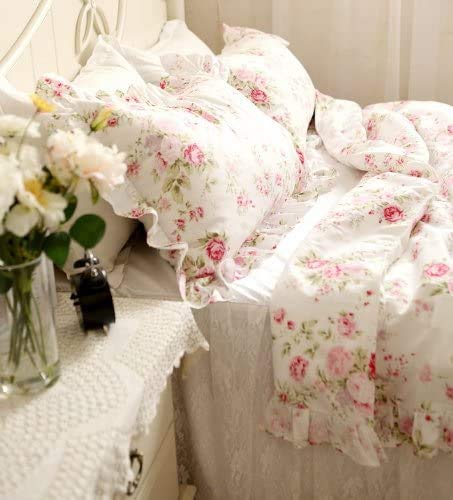 Kolachic Country Rose Roses Pink Floral Flower Duvet Cover Bedding Set 3 Pieces, 1 Duvet Cover & 2 Pillowcases 100% Cotton (Full) #TOP4