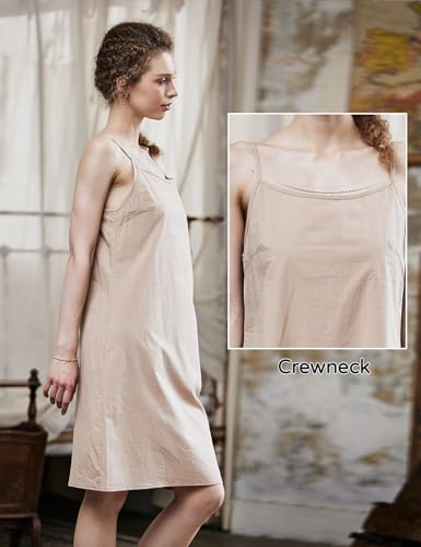 100% Cotton Slip for Women Under Dresses with Adjustable Spaghetti Strap Crewneck Nightwear4