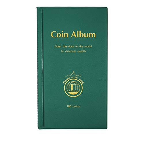 AITIME 180 Pockets Coin Collecting Holders Book Album for Collectors - Coin Collection Supplies, Collector Album Storage Suitable for Coin Diameter Less Than 1.66 Inches Storage (Green)