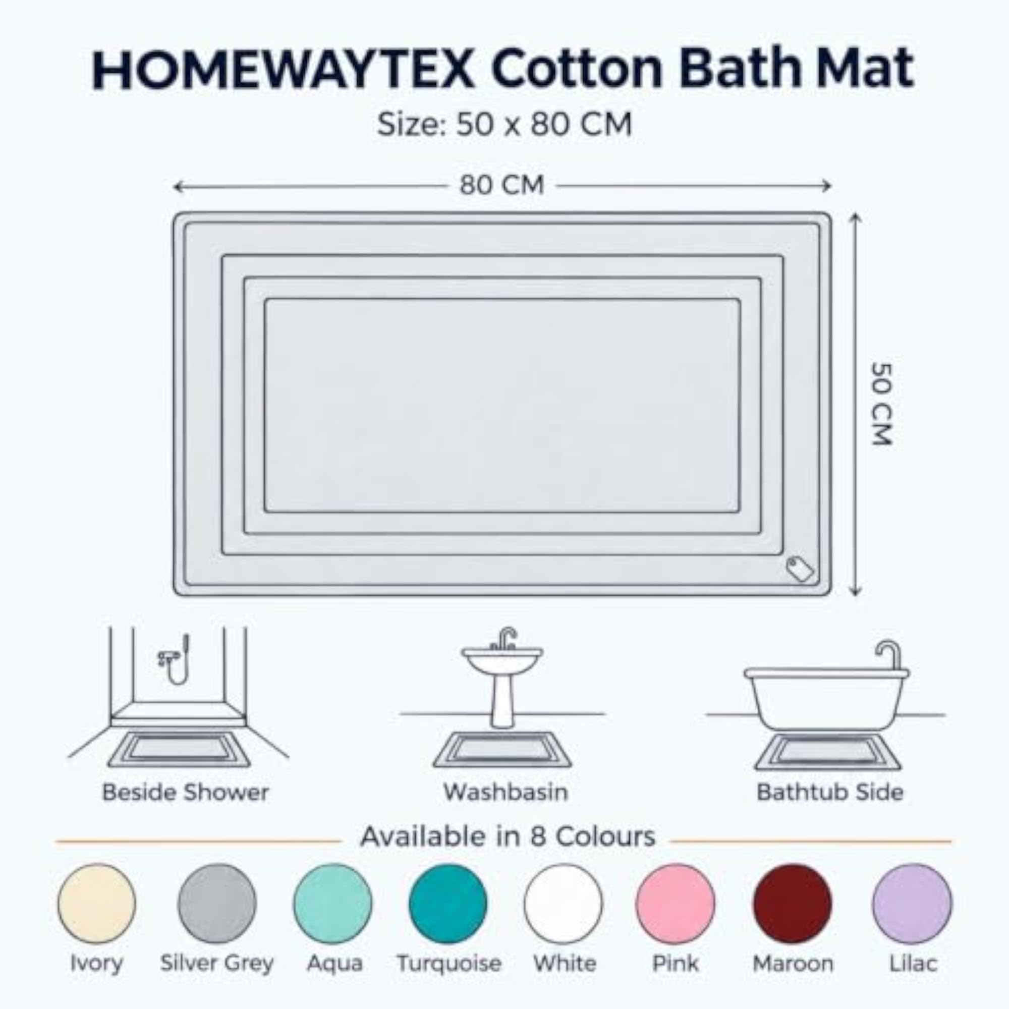 Cotton Bath Mat 50×80 cm Rectangle Bathroom Floor Mat