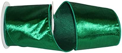 Reliant Ribbon Designer Plush Velvet Elite Wired Edge Ribbon, 4 Inch X 5 Yards, Emerald Green image 2