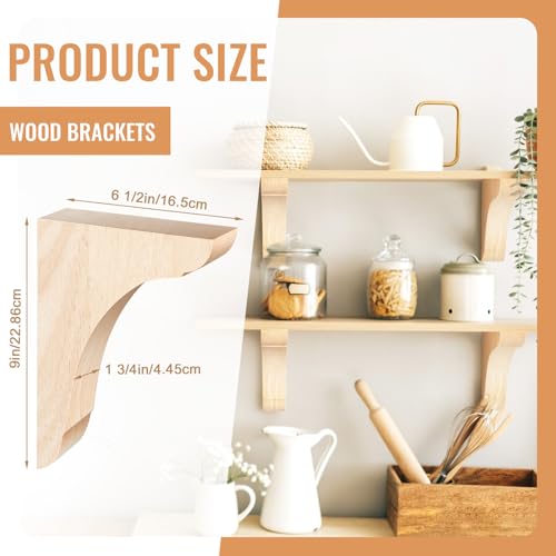 Image of Vercraft 4 Pcs Wood Corbels Wooden Shelf Brackets, Unfinished Paintable Bracket with Hanging Hook for Doorway Countertop Kitchen Cabinet Book Shelves, Rubber Wood (9 x 6-1 /2 x 1-3 /4 Inches)