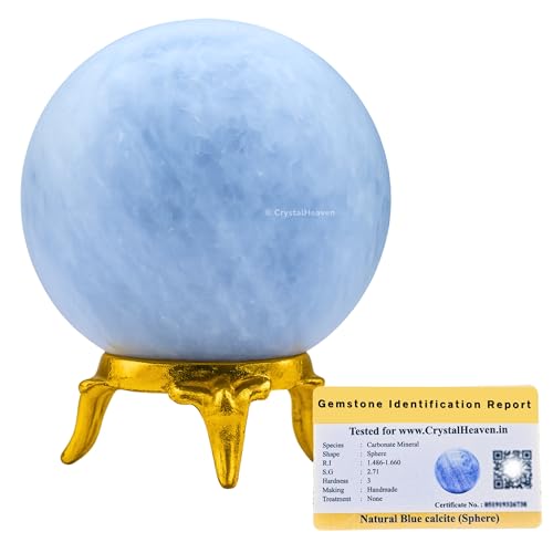 Image of Certified Blue Calcite Crystal Ball for Meditation - Premium Crystal Vastu Items for Home and Feng Shui Items for Good Luck - Ideal for Pooja Supplies and Spiritual Practices (1.5 inch Inch)