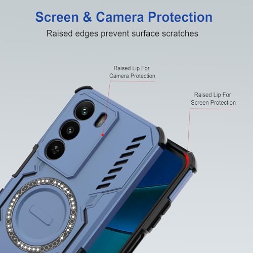 Image of amazon basics Back Case Cover for Realme P3 Lite 5G | Magnetic Case with Built-in Metal Ring | Supports MagSafe Charger, Wallet & Car Mount | Shockproof Hybrid PC + TPU | Blue