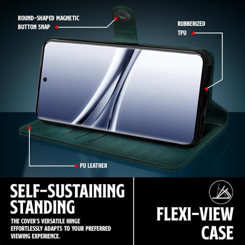 Image of WOW IMAGINE Shock Proof Flip Cover Back Case for Mi Redmi Note 15 5G 2025 | Poco M8 5G (Magnetic Button Flip Case | Wallet Pockets & Stand | Leather Finish | Forest Green)