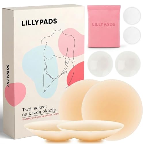 Lillypads® Premium Nakładki na sutki – ORYGINALNE – Samoprzylepne osłony na sutki dla kobiet – Wielokrotnego użytku nakładki na sutki – 8 cm – Samoprzylepny biustonosz – Do głębokiego dekoltu, jeden