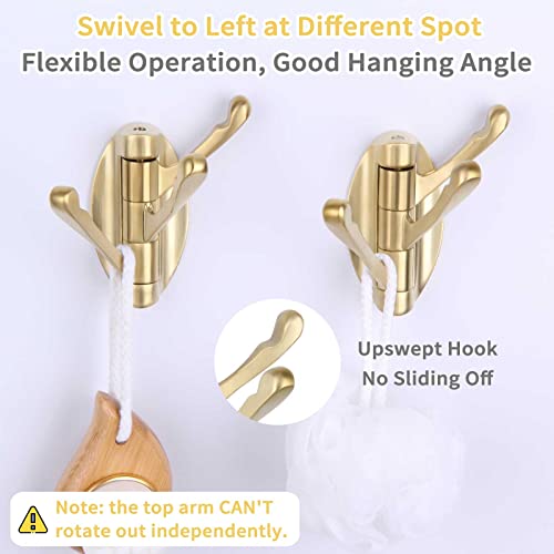 Angle Simple Swivel Towel Hook Brushed Gold 2 Pcs, Metal Folding Bathroom Hook, Bath Towel Holder, Heavy Duty Robe Clothes Hanger For Bathroom Rv Wall Mount #TOP6