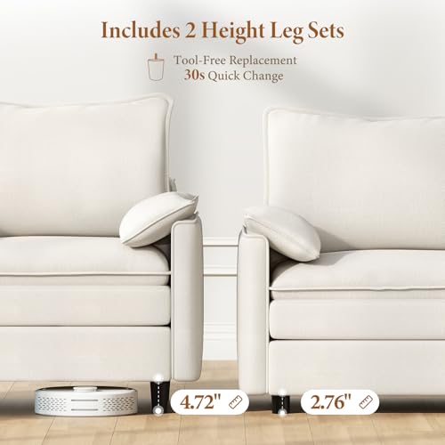 Image of Vesgantti 108 inch U Shaped Sectional Couch, Comfy Cloud Modular Sectional Sofa with 2 Ottoman Deep Seat Chenille Modern Cloud Sofa, Modular Sofas for Living Room, Bedroom and Apartment, Snow White