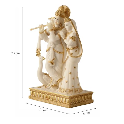 Image of ARMONIA Marble Dust Radha Krishna Idol for Home Decor | Radhe Krishna ki Murti for Pooja, Mandir, Showpiece & Gifting Item | Best Religious Gift for Wedding & Housewarming (8 inch, Medium Size,White)