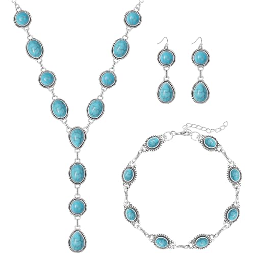 Turquoise Bohemian Ring Set Antique Silver 4 Piece