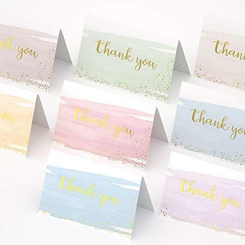 Baby Shower Thank You Cards, HOLOYO 48 Bulk Thanksgiving Day Watercolor Greeting with Envelopes, Wedding Thank You Cards, Bridal Cards, with Matching Stickers for Appreciation Birthdays Graduation