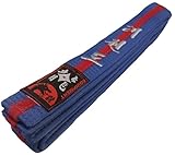  Budodrake Blau-Roter Mittelstreifen Gürtel Bestickt Taekwondo in Silber (260)