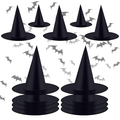 YIYA 12 Piezas Sombreros de Bruja Negros de Halloween 2 Tamaños Sombreros de Fiesta de Halloween Plegable Sombrero de Bruja Puntiagudo para Fiesta de Halloween Mascarada Cosplay