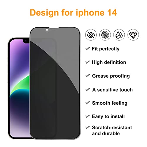 Pehael [2+2 Pack] Iphone 14 Privacy Screen Protector With Camera Lens Protector Full Coverage Anti-Spy Tempered Glass Film 9H Hardness Upgrade Edge Protection Easy Installation Bubble Free Specially Designed For Iphone 14 [6.1 Inch] #TOP1